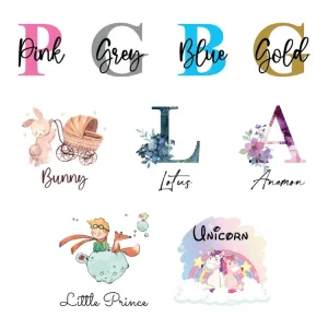 Body ve tarak seti tasarım seçenekleri, pembe, gri, mavi ve altın harf, tavşan bebek, Lotus, Anemon, Küçük Prens, Unicorn
